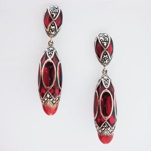 Red Enamel Faberge Egg Earrings with Marcasite